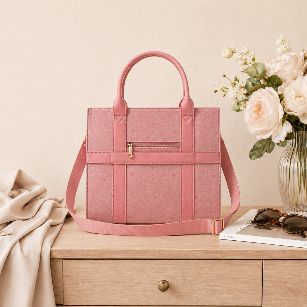 Grace Collection Jacquard Structured Tote Bag - PINK FLORA