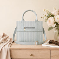 Grace Collection Jacquard Structured Tote Bag - SAGE STRIPE