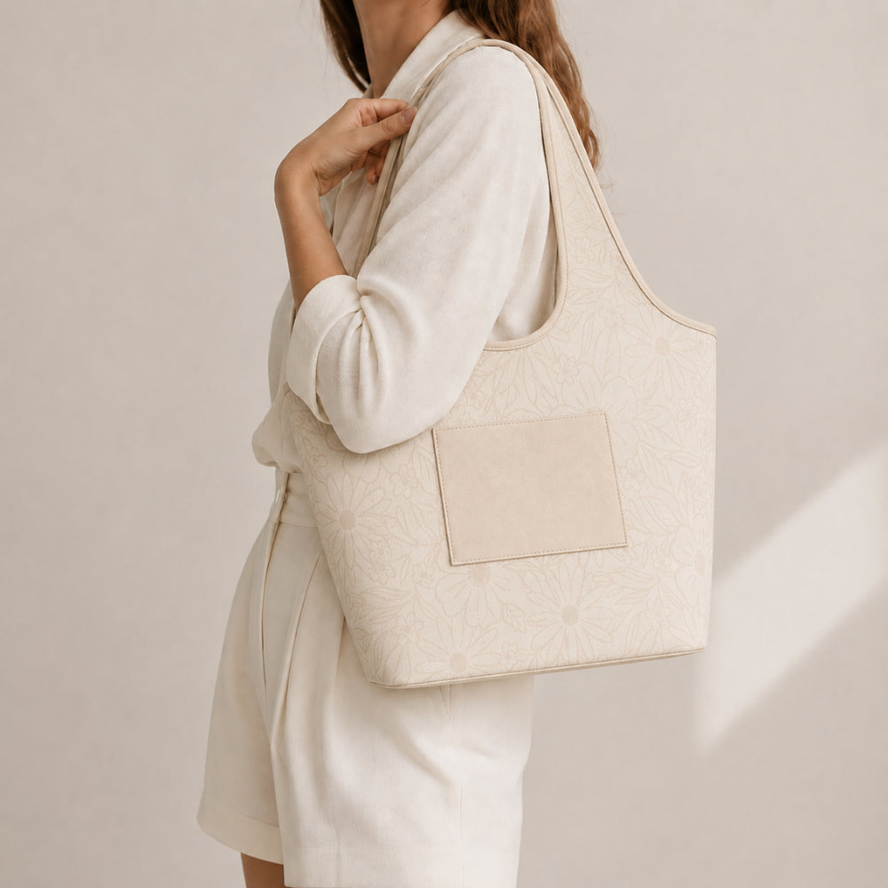 Grace Collection Jacquard Curve Tote Bag - BEIGE FLORA