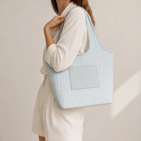 Grace Collection Jacquard Curve Tote Bag - SAGE STRIPE