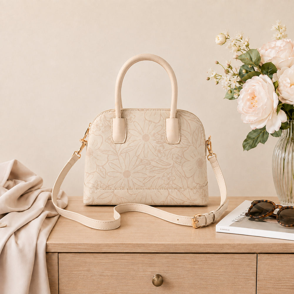 Grace Collection Mini Jacquard Satchel Bag - BEIGE FLORA