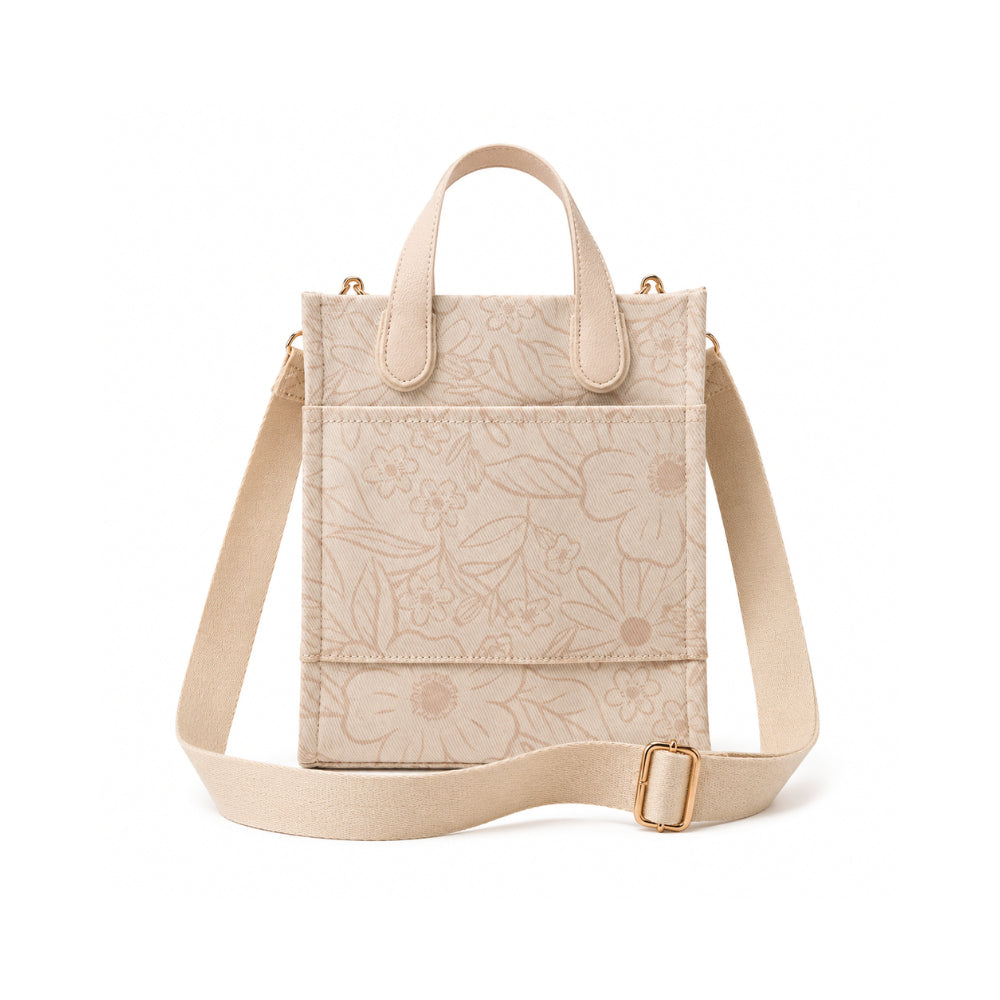Grace Collection Jacquard Structured Side Bag - BEIGE FLORA