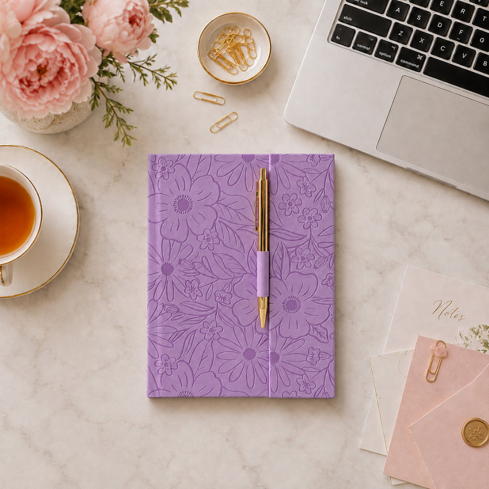 Grace Collection Magnetic Journal with Pen - LILAC FLORA