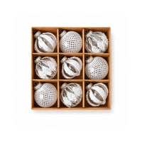 Plum Pudding Christmas Glitter Ornaments 9pk 8cm Silver