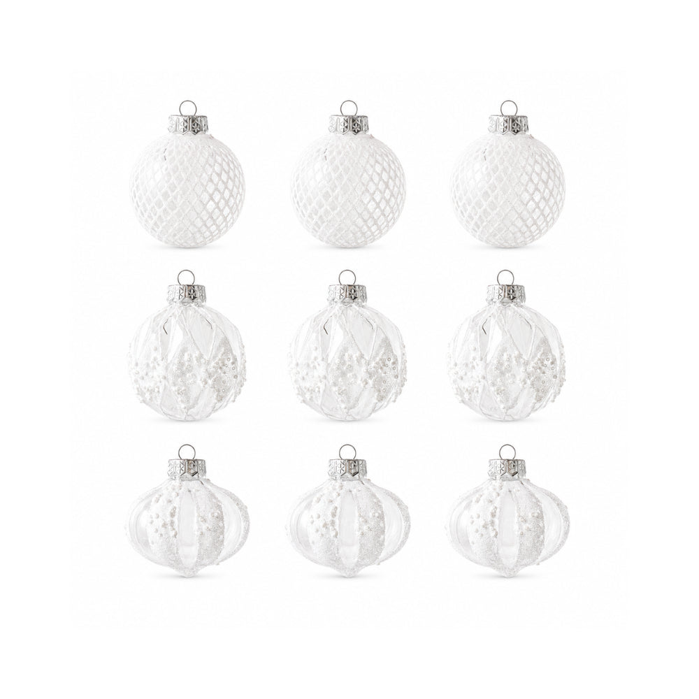 Plum Pudding Christmas Glitter Ornaments 9pk 8cm Silver