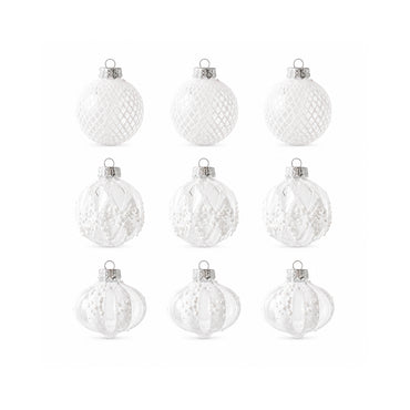Plum Pudding Christmas Glitter Ornaments 9pk 8cm Silver