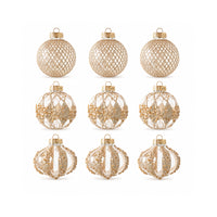 Plum Pudding Christmas Glitter Ornaments 9pk 8cm Gold