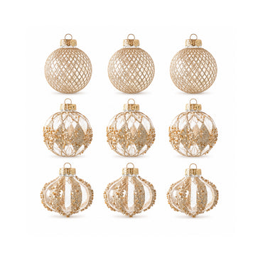 Plum Pudding Christmas Glitter Ornaments 9pk 8cm Gold