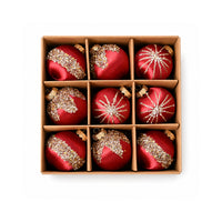 Plum Pudding Christmas Threaded Ornaments 9pk 8cm Red