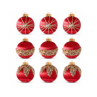 Plum Pudding Christmas Threaded Ornaments 9pk 8cm Red