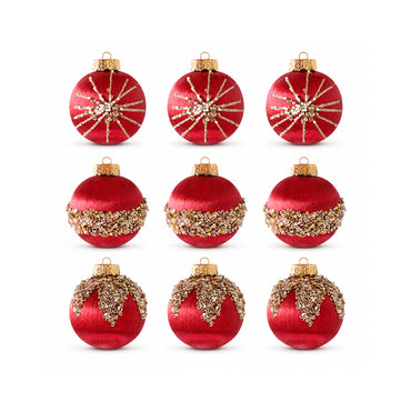 Plum Pudding Christmas Threaded Ornaments 9pk 8cm Red