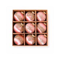 Plum Pudding Christmas Threaded Ornaments 9pk 8cm Blush Pink