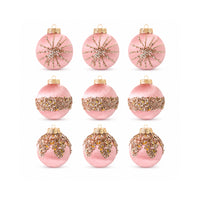 Plum Pudding Christmas Threaded Ornaments 9pk 8cm Blush Pink