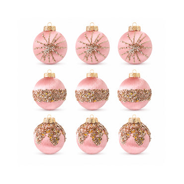 Plum Pudding Christmas Threaded Ornaments 9pk 8cm Blush Pink