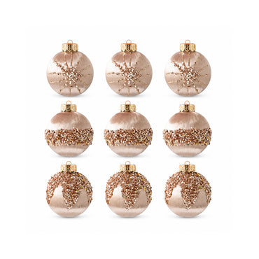 Plum Pudding Christmas Threaded Ornaments 9pk 8cm Champagne Gold