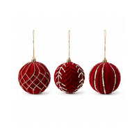 Plum Pudding Christmas Flocked Ornaments 3pk 8cm Red
