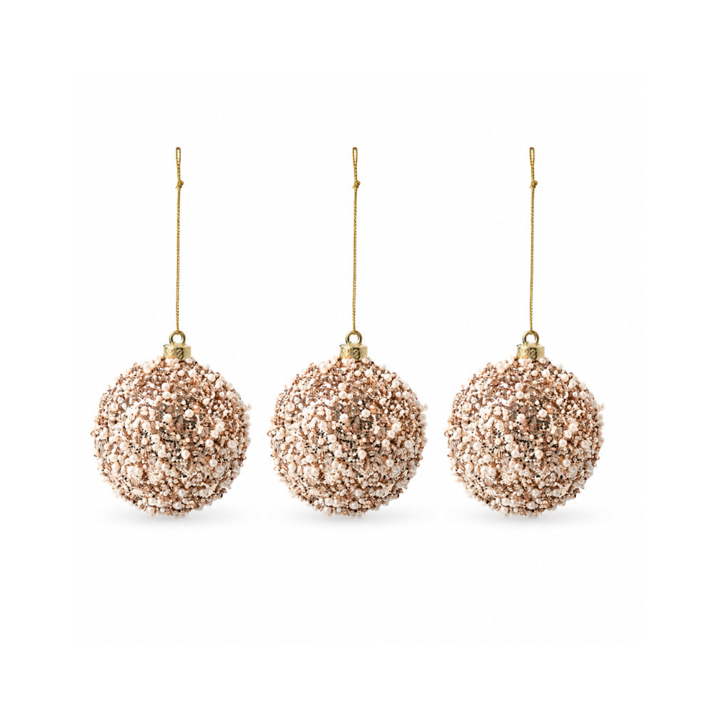 Plum Pudding Christmas Glitter Ornaments 3pk 8cm Gold