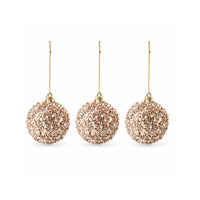 Plum Pudding Christmas Glitter Ornaments 3pk 8cm Gold