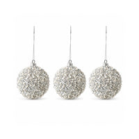 Plum Pudding Christmas Glitter Ornaments 3pk 8cm Silver