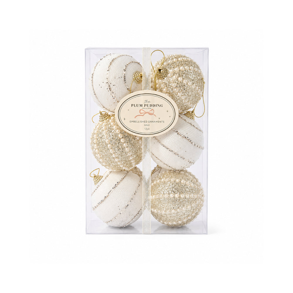 Plum Pudding Christmas Ornaments 12pk 8cm Gold
