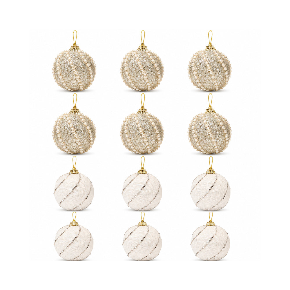 Plum Pudding Christmas Ornaments 12pk 8cm Gold