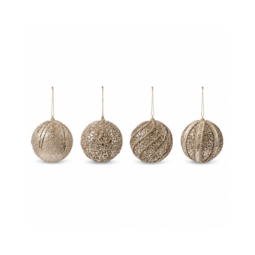 Plum Pudding Christmas Embellished Ornaments 4pk 10cm Gold