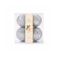 Plum Pudding Christmas Embellished Ornaments 4pk 10cm Silver