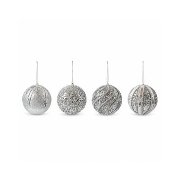 Plum Pudding Christmas Embellished Ornaments 4pk 10cm Silver