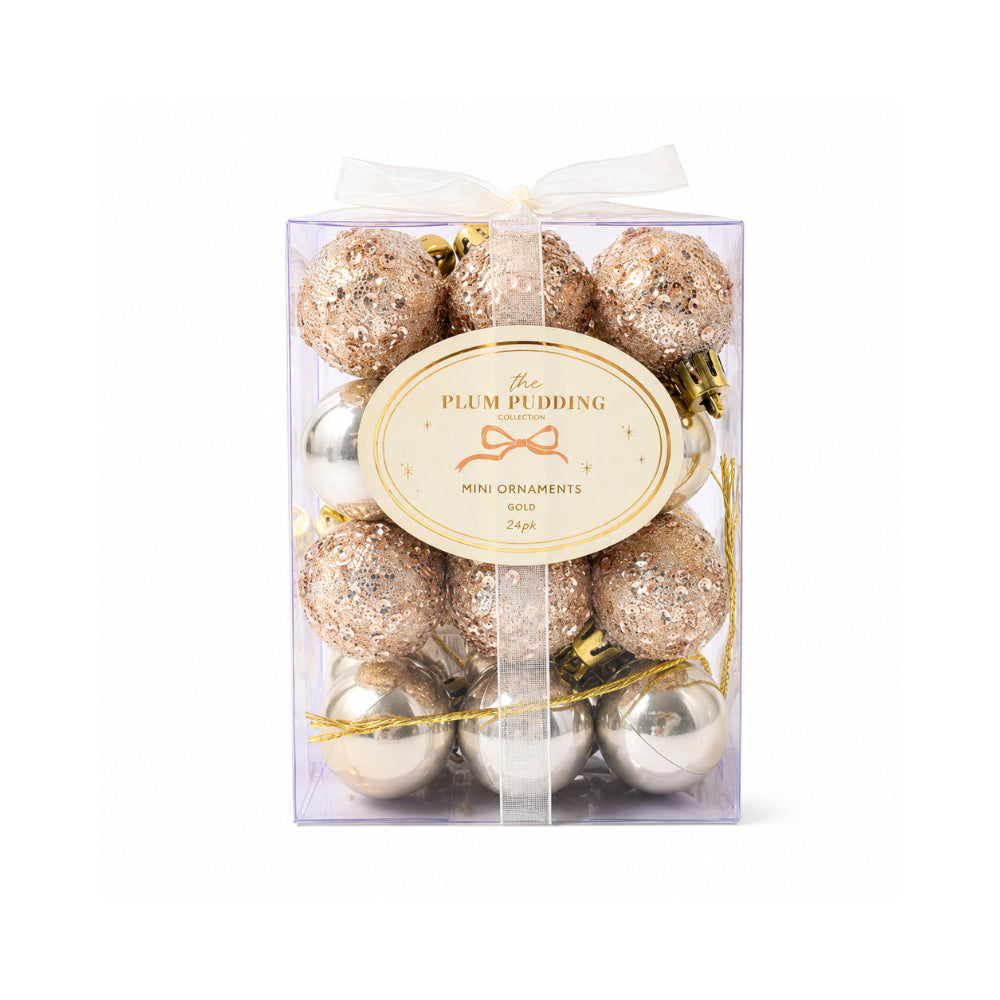 Plum Pudding Christmas Ornaments Mini 24pk 3cm Gold