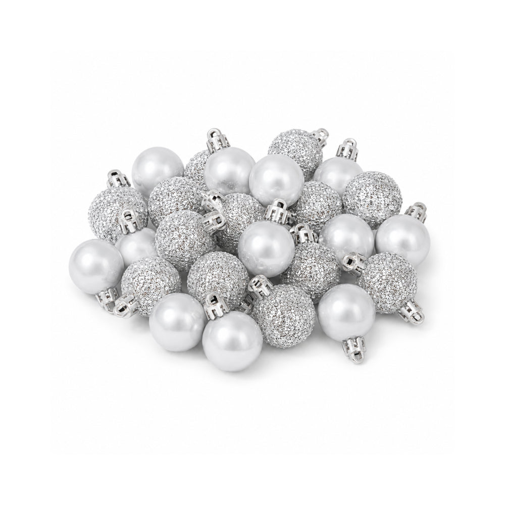 Plum Pudding Christmas Ornaments Mini 24pk 3cm Silver