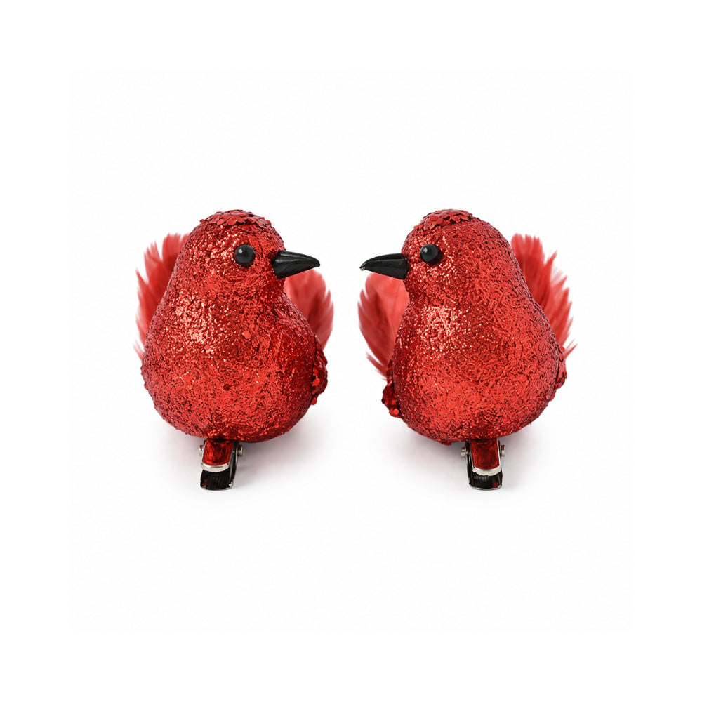 Plum Pudding Christmas Ornaments Bird 2pk One Size Red