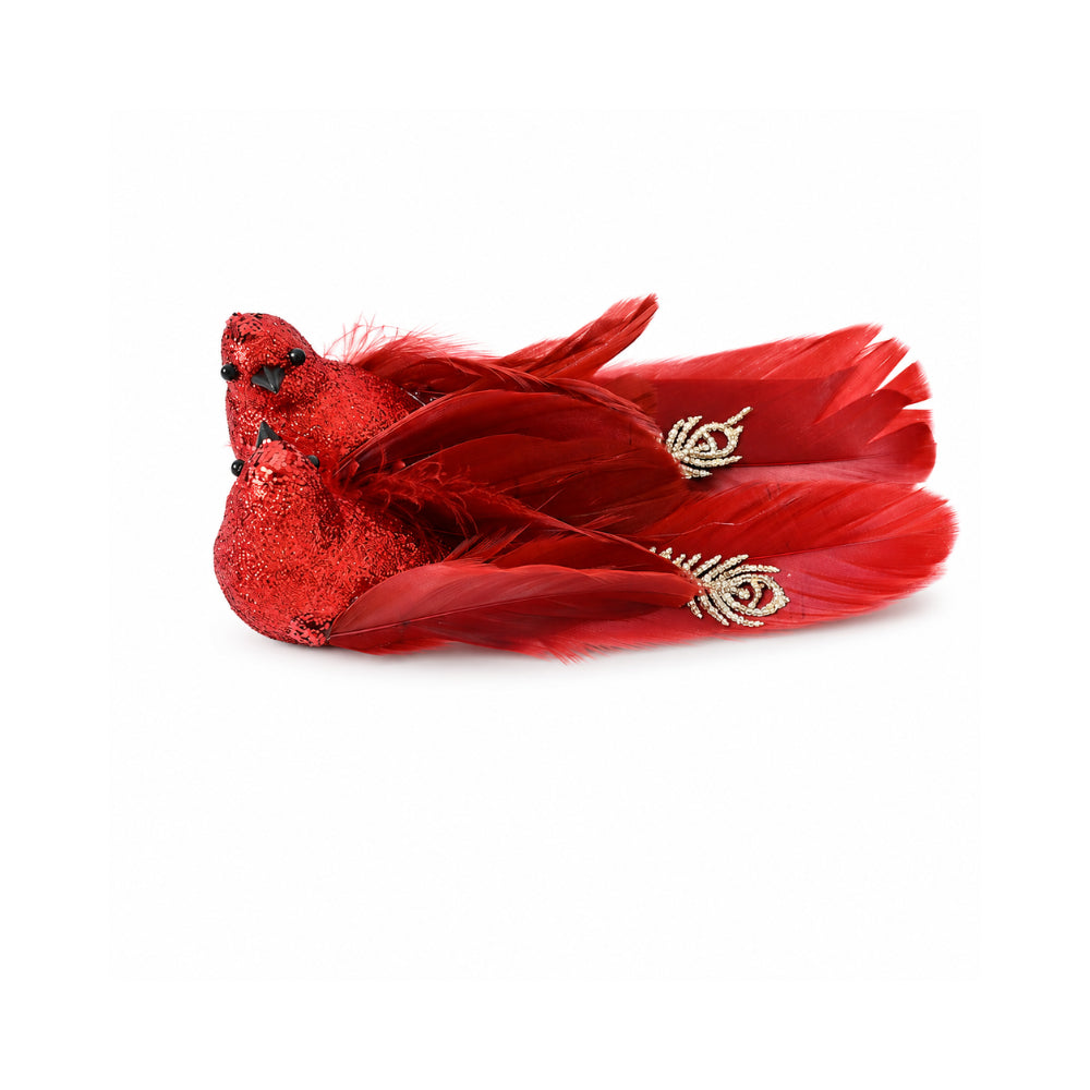 Plum Pudding Christmas Ornaments Bird 2pk One Size Red