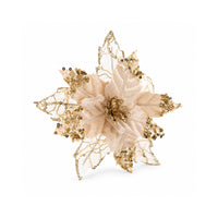 Plum Pudding Christmas Glitter Poinsettias 4pk Champagne Gold
