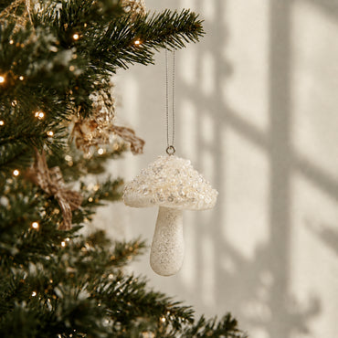 Plum Pudding Christmas Ornament Single Mushroom White