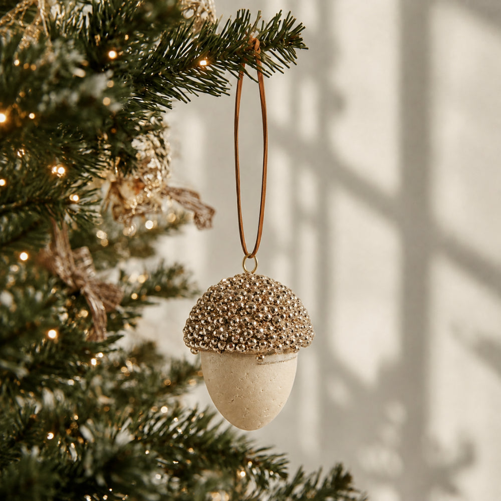 Plum Pudding Christmas Ornament Single Acorn Gold