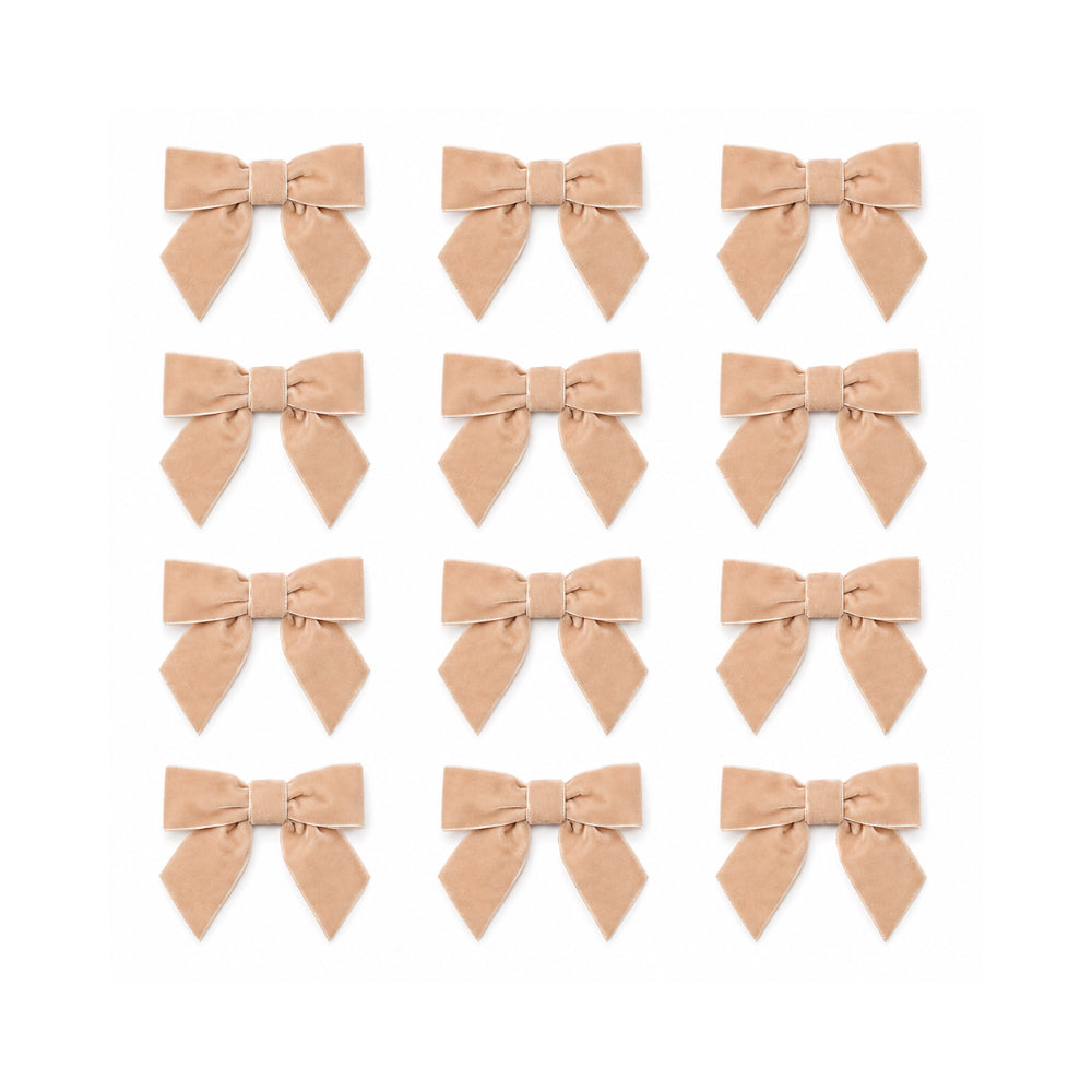 Plum Pudding Christmas Velvet Bows 12pk Champagne Gold