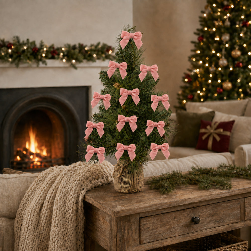 Plum Pudding Christmas Velvet Bows 12pk Blush