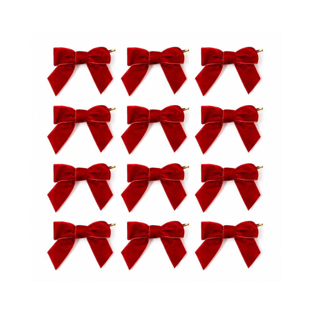 Plum Pudding Christmas Velvet Bows 12pk Red