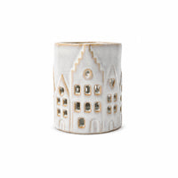 Plum Pudding Christmas Ceramic Candle Votive Large White