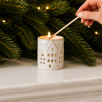 Plum Pudding Christmas Ceramic Candle Votive Large White