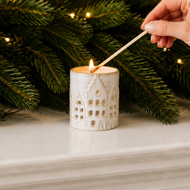 Plum Pudding Christmas Ceramic Candle Votive Large White