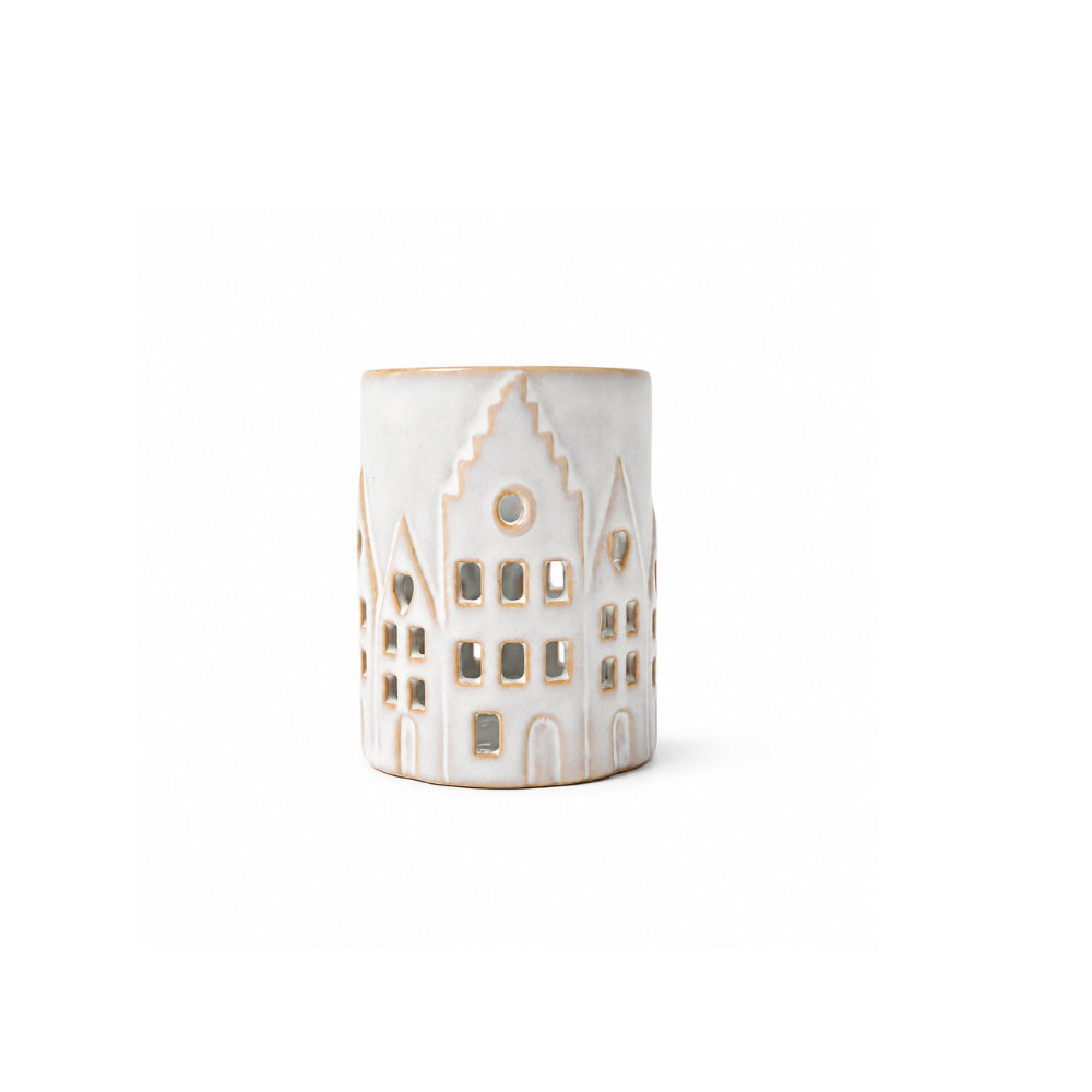 Plum Pudding Christmas Ceramic Candle Votive Small White