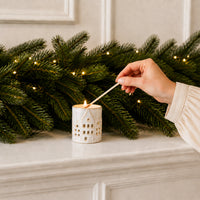Plum Pudding Christmas Ceramic Candle Votive Small White