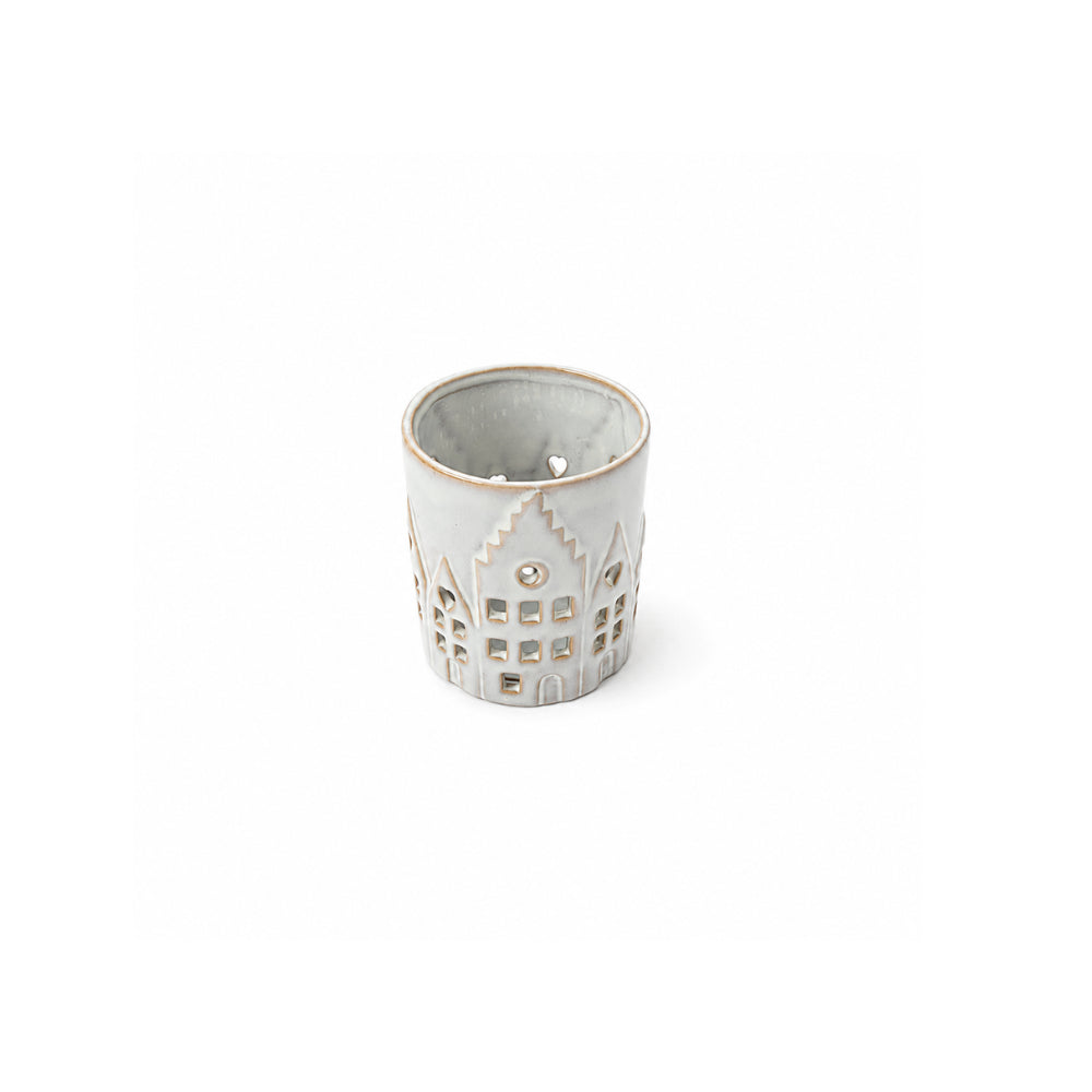 Plum Pudding Christmas Ceramic Candle Votive Small White