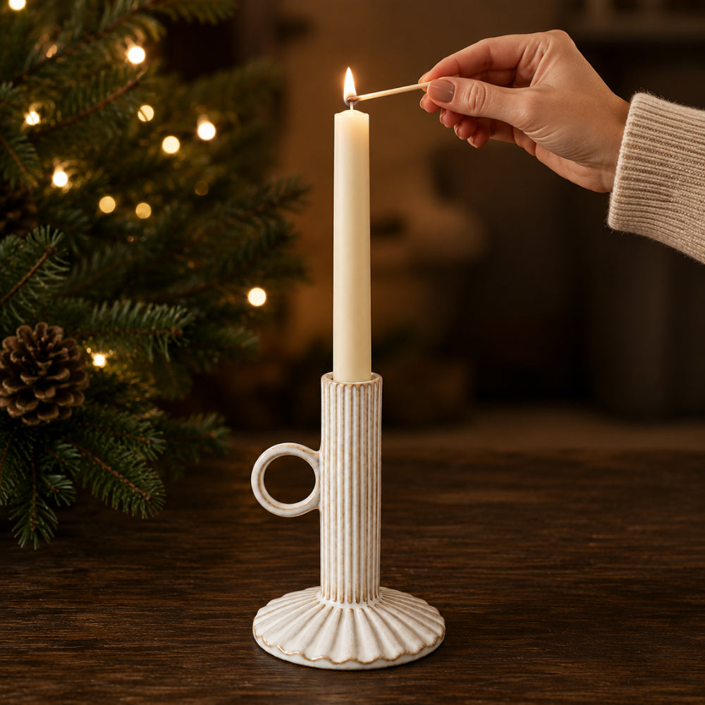 Plum Pudding Christmas Ceramic Candle holder Large White