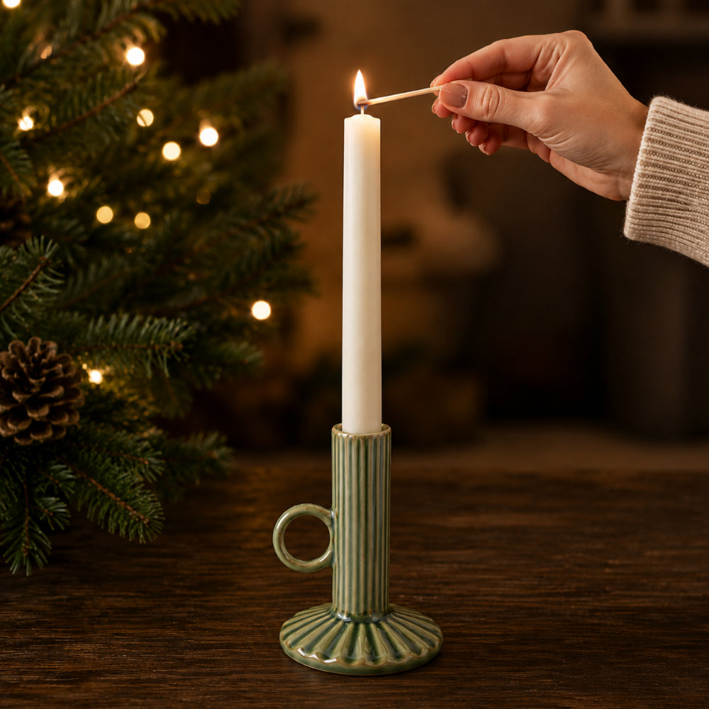 Plum Pudding Christmas Ceramic Candle holder Small Green
