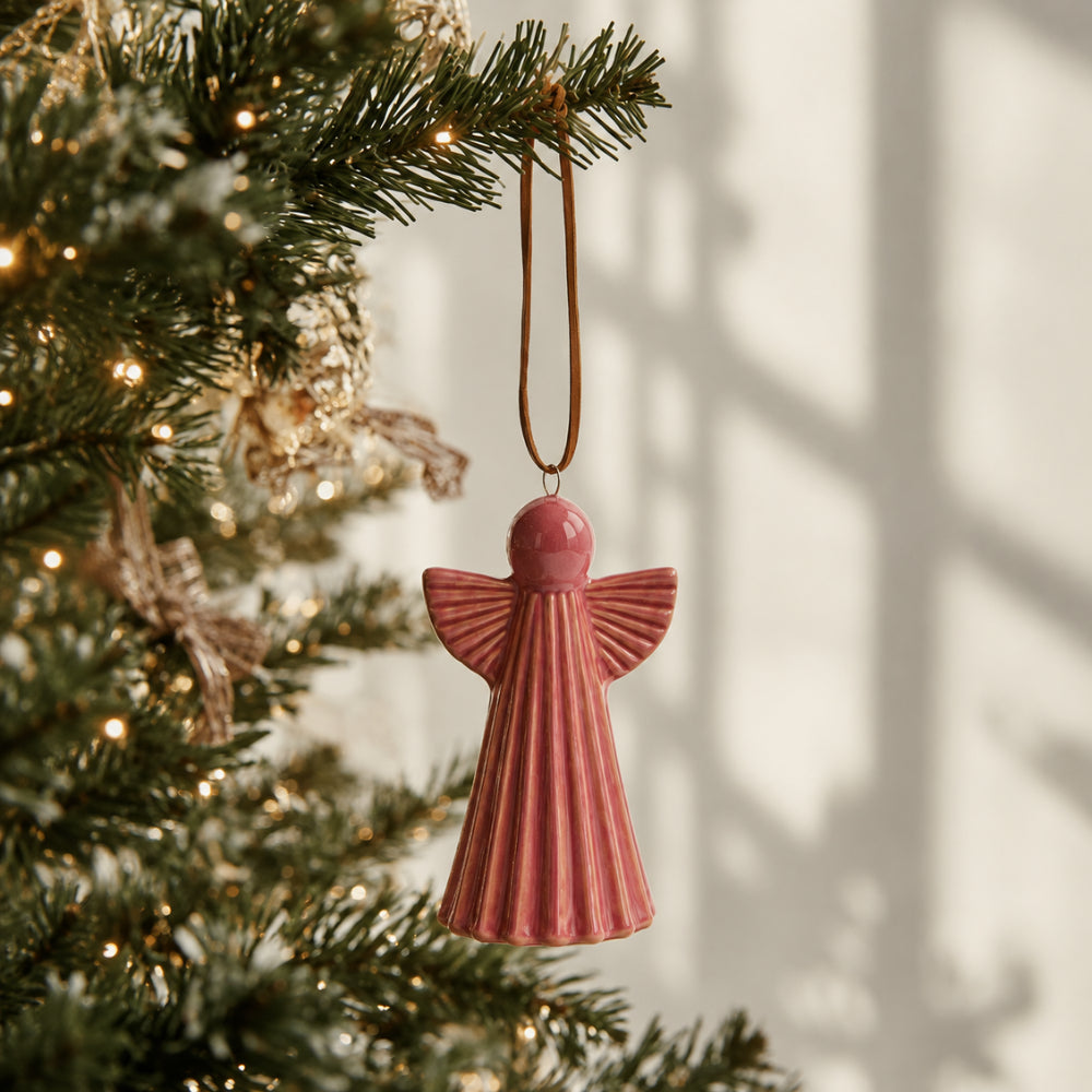 Plum Pudding Christmas Ceramic Christmas Tree Ornament Angel Red