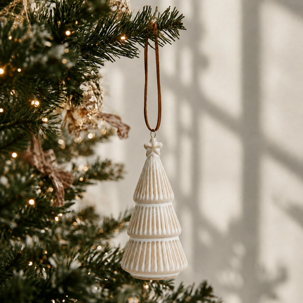 Plum Pudding Christmas Ceramic Christmas Tree Ornament Tree 3 Natural White