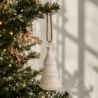Plum Pudding Christmas Ceramic Christmas Tree Ornament Tree 3 Natural White