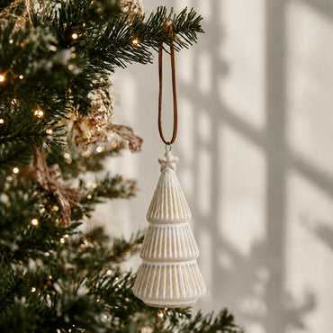 Plum Pudding Christmas Ceramic Christmas Tree Ornament Tree 3 Natural White